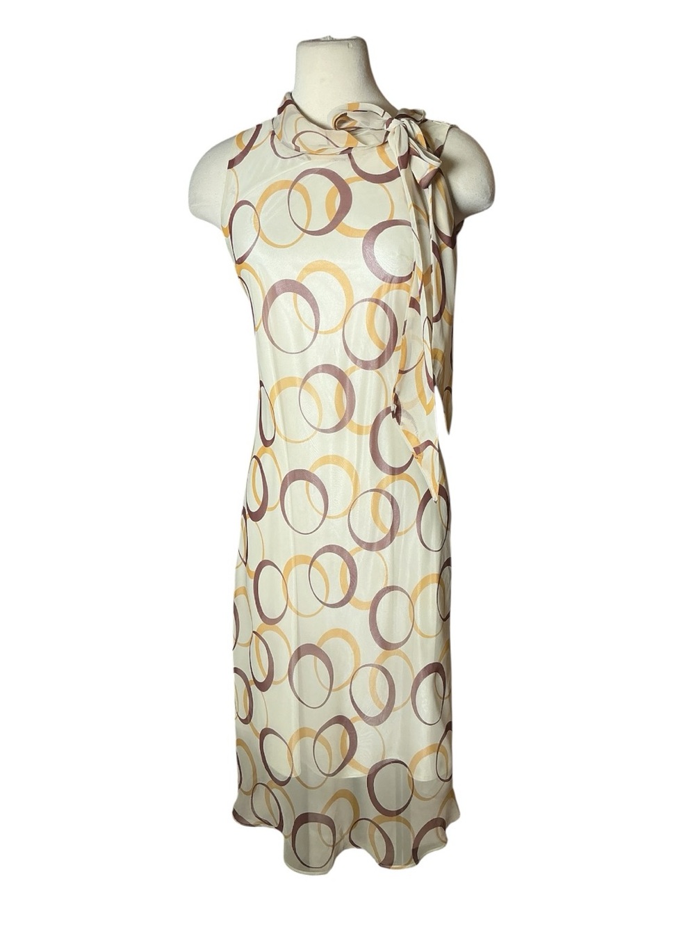 Vintage Y2K High Neck Sleeveless Geometric Midi Shift Dress
